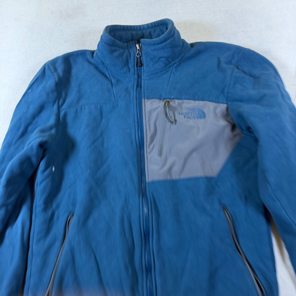 The North Face Mens Blue Fleece Full Zip Jacket Grey Chest Pocket Small S/P